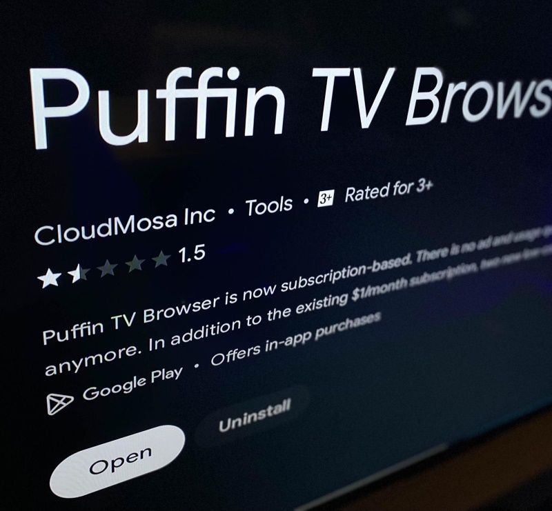 Puffin TV browser app Open option