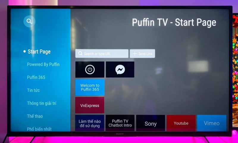 Puffin TV browser home page