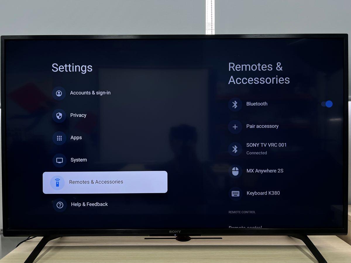 Remotes & Accessories feature from the Settings on Sony TV