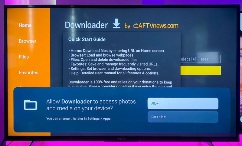 Select Allow Downloader app to access photos and media on your device
