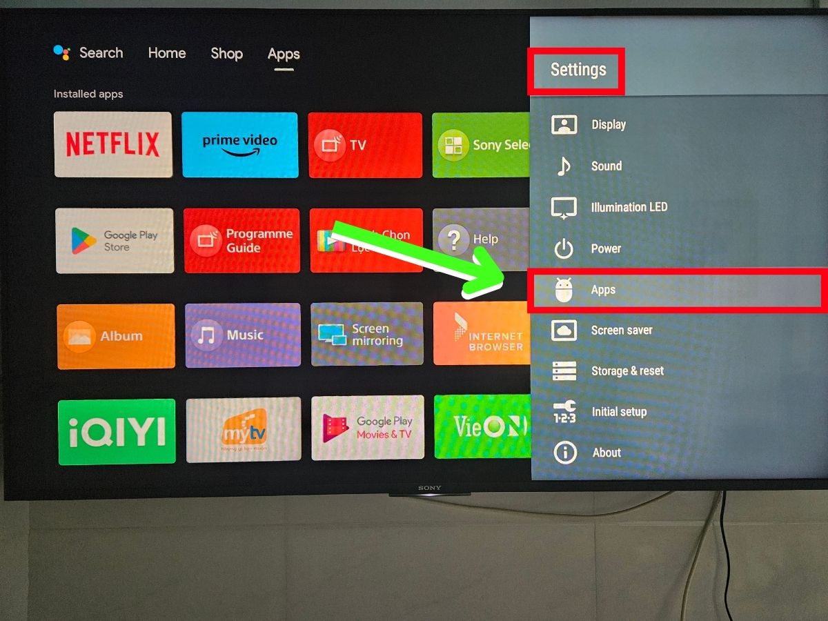 The App from the Settings on Sony Android TV