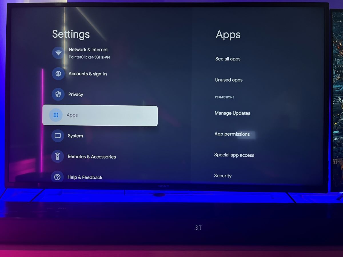 The Apps feature on Sony TV Settings