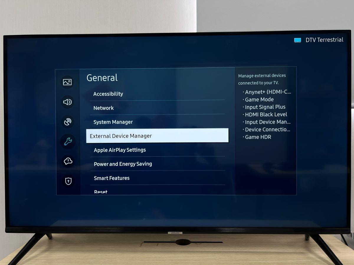 The External device manager on Samsung TV
