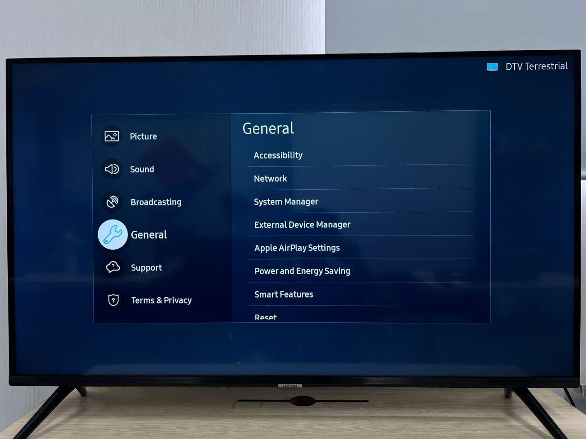 The General option from the Samsung TV settings