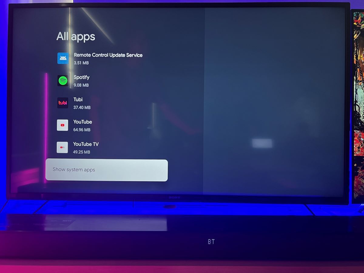 The Show system apps on the Sony TV
