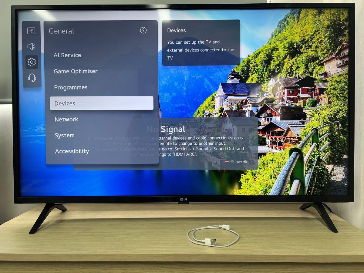 The devices options from the General settings on LG TV