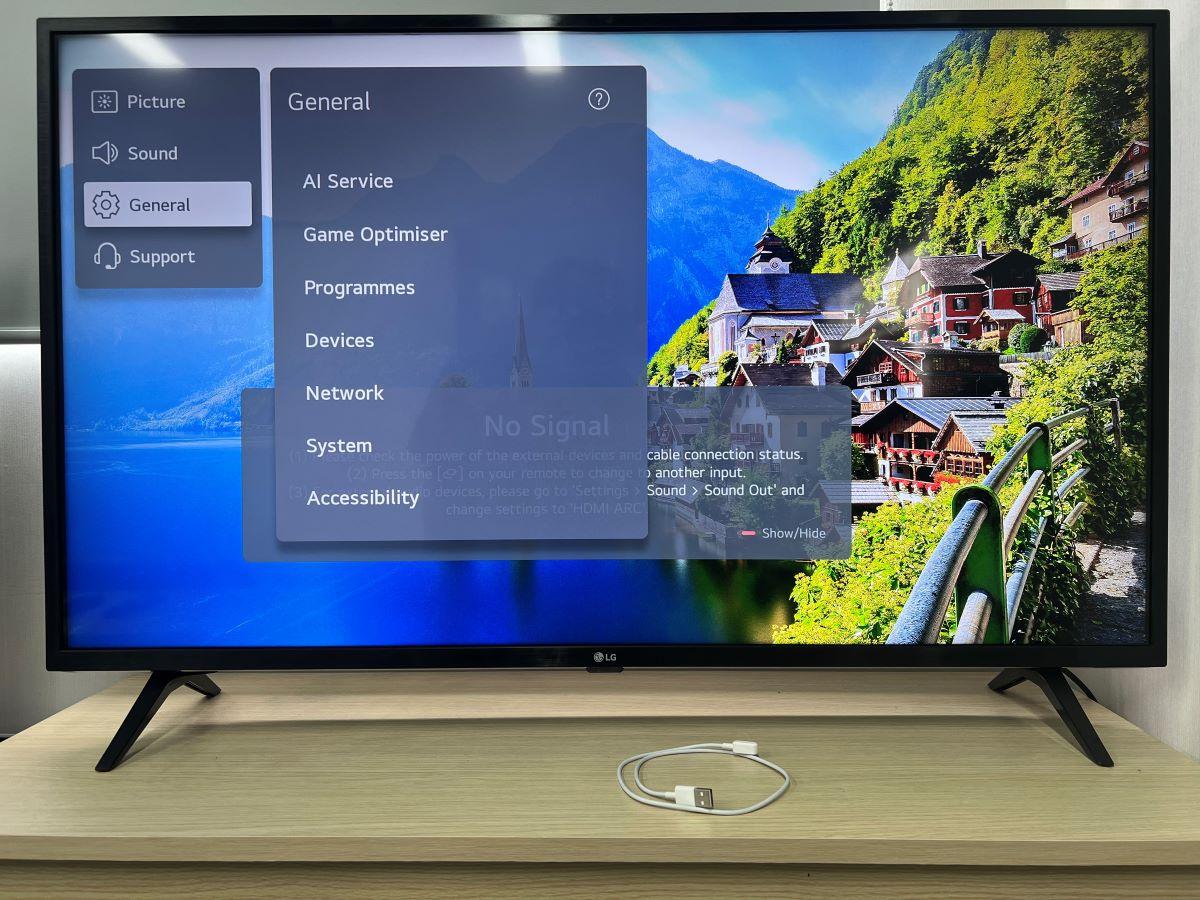 The general options from the settings on LG TV