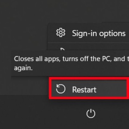 The restart option from the Windows PC