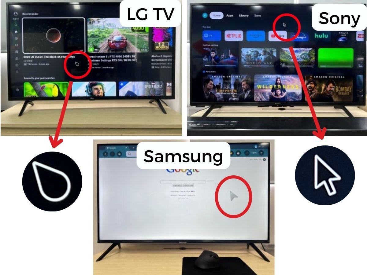 a comparison between the three TVs showing the mouse appears on the screen