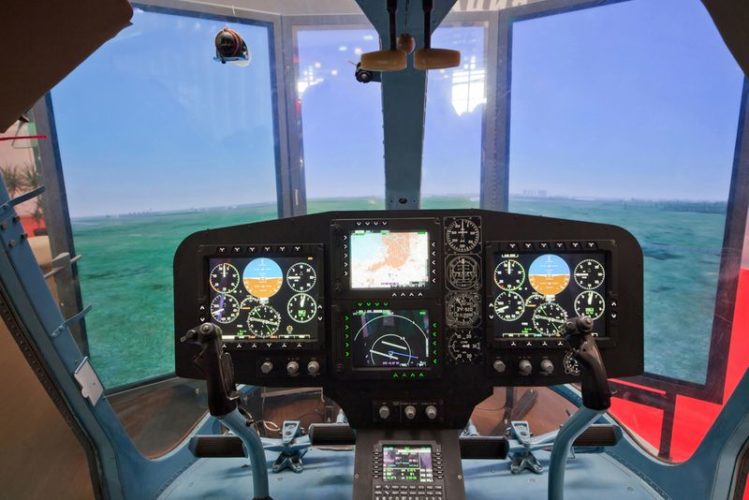 cockpit of a helicopter simulator