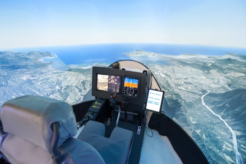 pilot view from inside a flight simulator