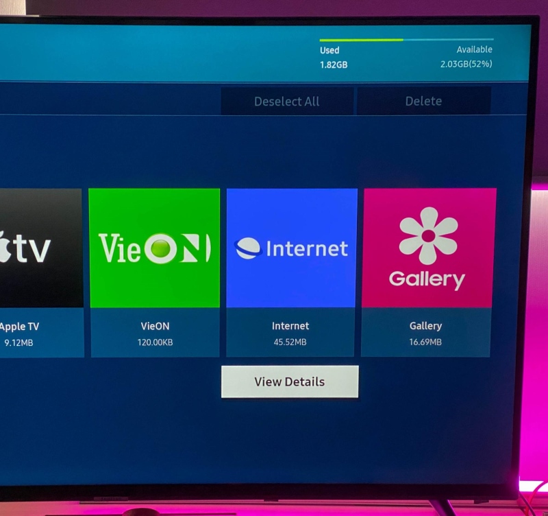 select View Details settings of Samsung TV built-in web browser