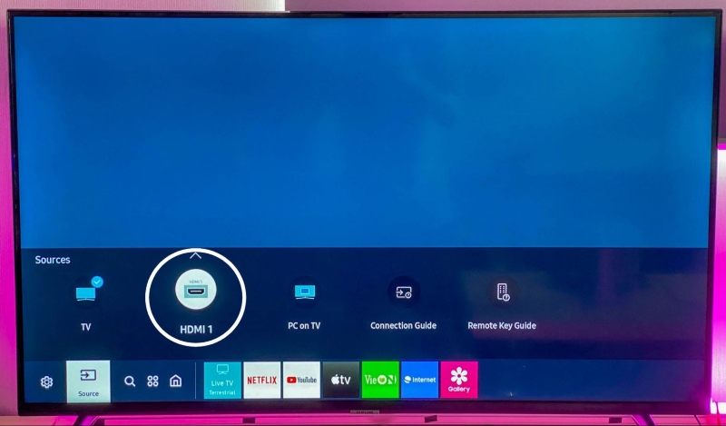 select the HDMI1 option on the Samsung TV Source setting