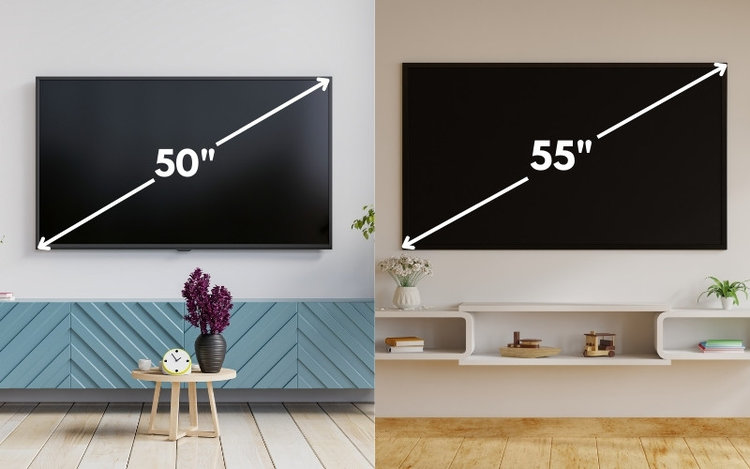 Visual TV Size Comparison : 55 inch 16x9 display vs 50 inch 16x9 display