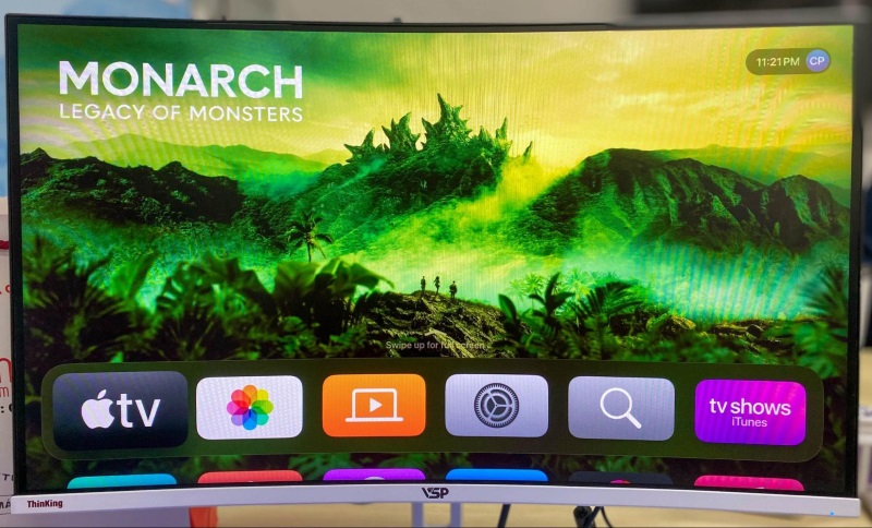 Apple TV home screen is showing on a VSP monitor
