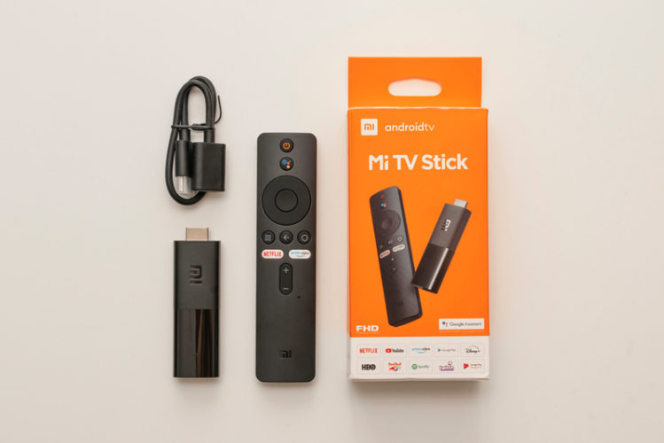 Mi TV stick device, remote control, usb cable and original box
