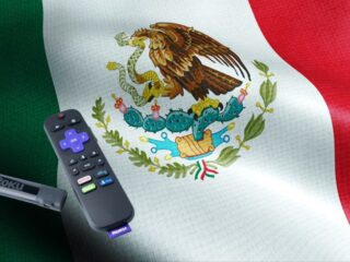 Roku device and its remote with background of Mexican flag