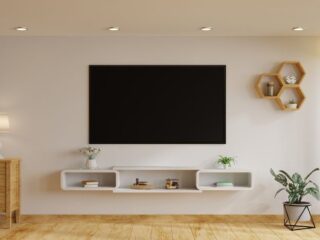 TV mounted on the wall in modern living room