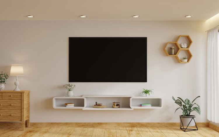 TV mounted on the wall in modern living room