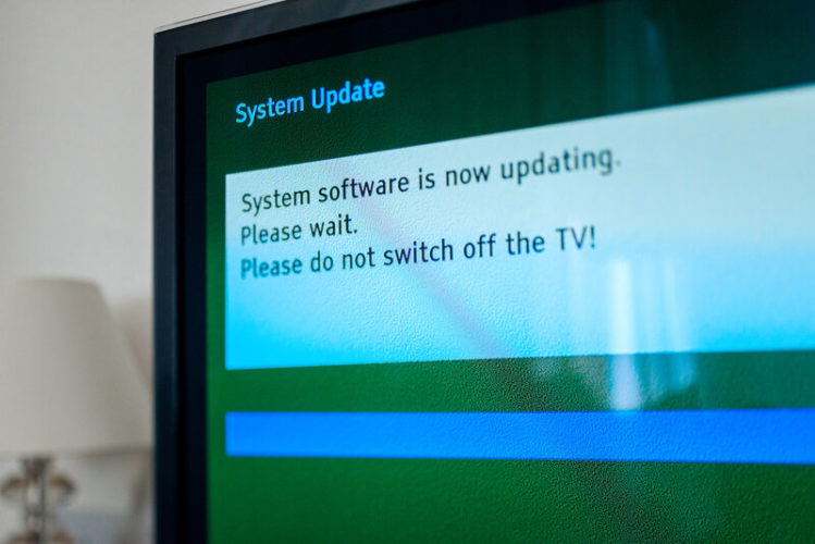 a software system update message on TV
