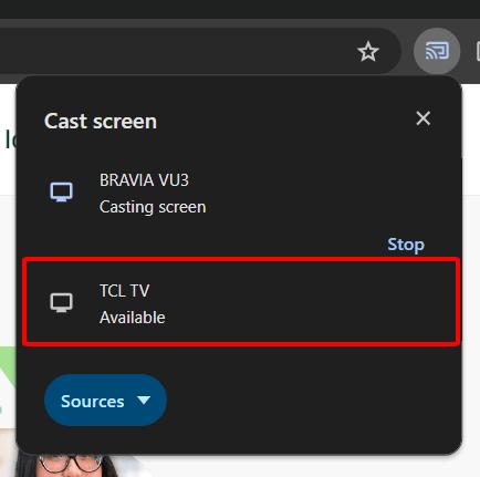 cast screen from the chrome browser onto a tcl tv with chromecast built-in