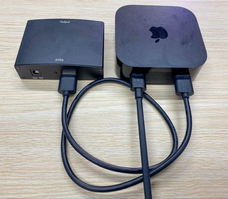 connect HDMI cable between Apple TV and a HDMI to Component converter