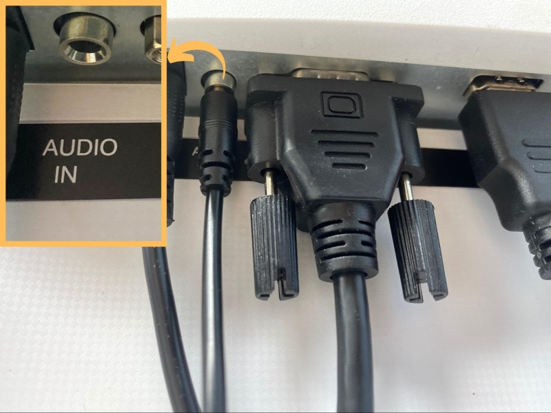 connect a 3.5mm audio cable to the audio input on a monitor