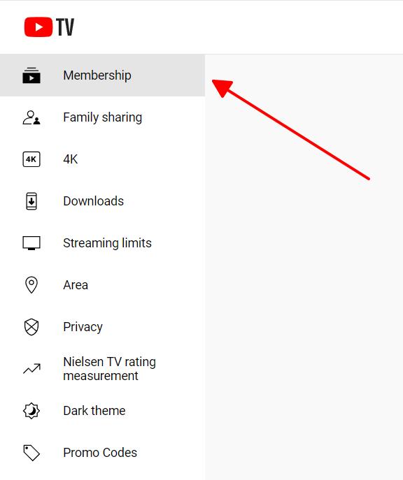 membership option is highlighted on youtube tv website