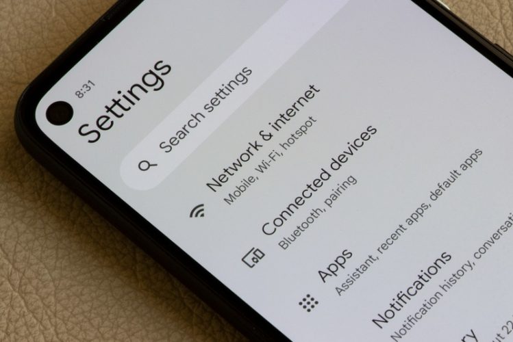 the interface of settings app on smartphone