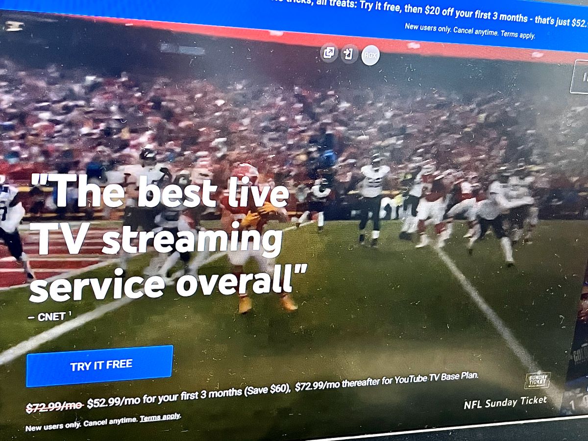 youtube tv website is shown on a laptop