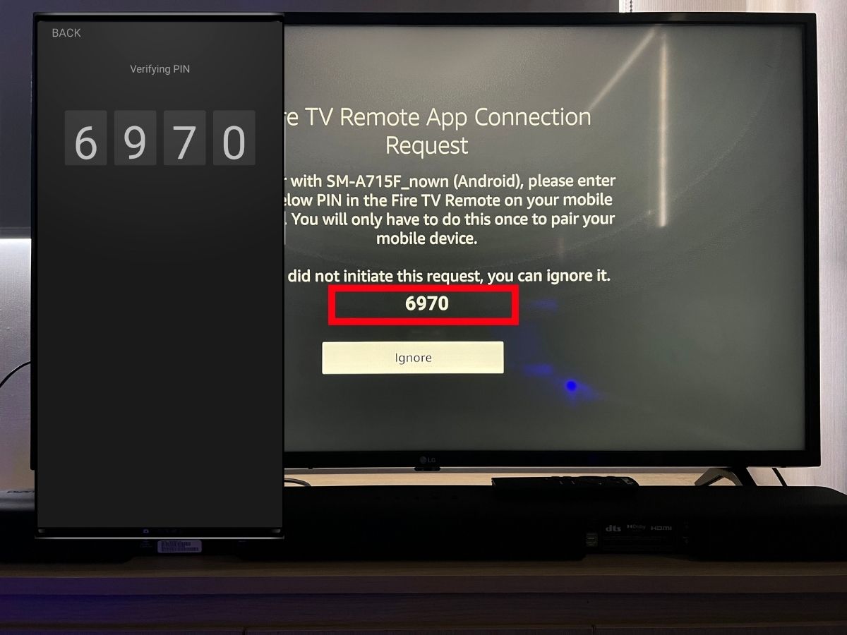 A 4-digit code from the Fire TV and got entered on the Samsung phone