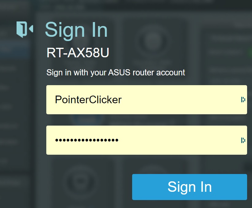 Asus router admin interface with the login page