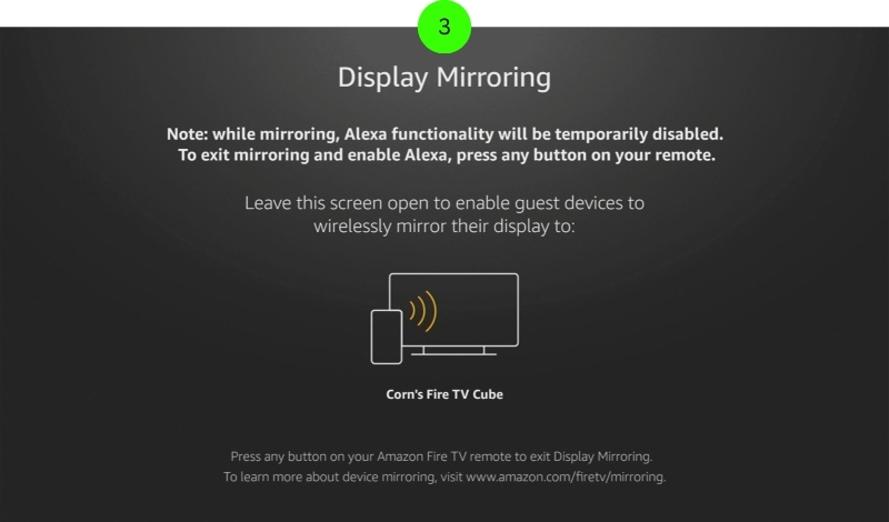 Display Mirroring feature is enabled on the Fire Stick