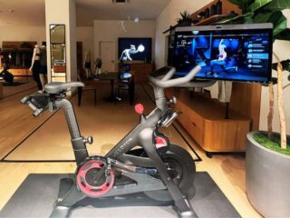 Peloton bike with touchscreen in a sports store