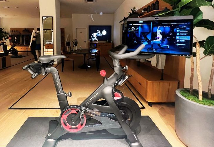 Peloton bike with touchscreen in a sports store