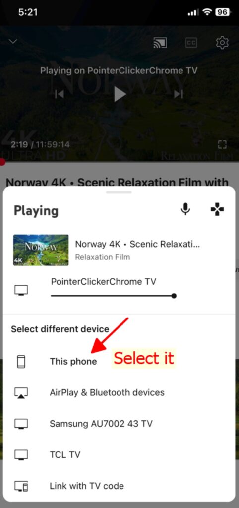 Select This Phone to disconnect a ChromeCast and phone