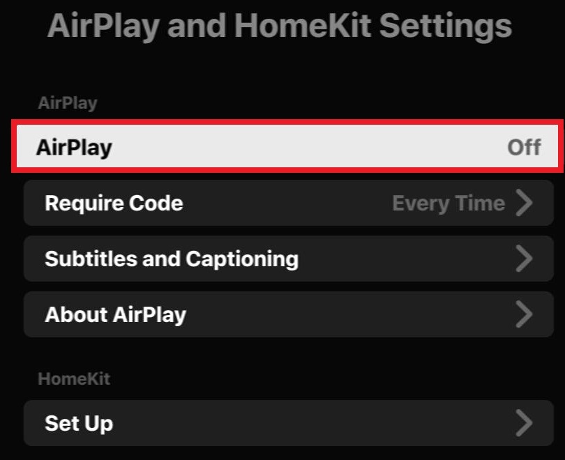The AirPlay feature on Roku is set to Off