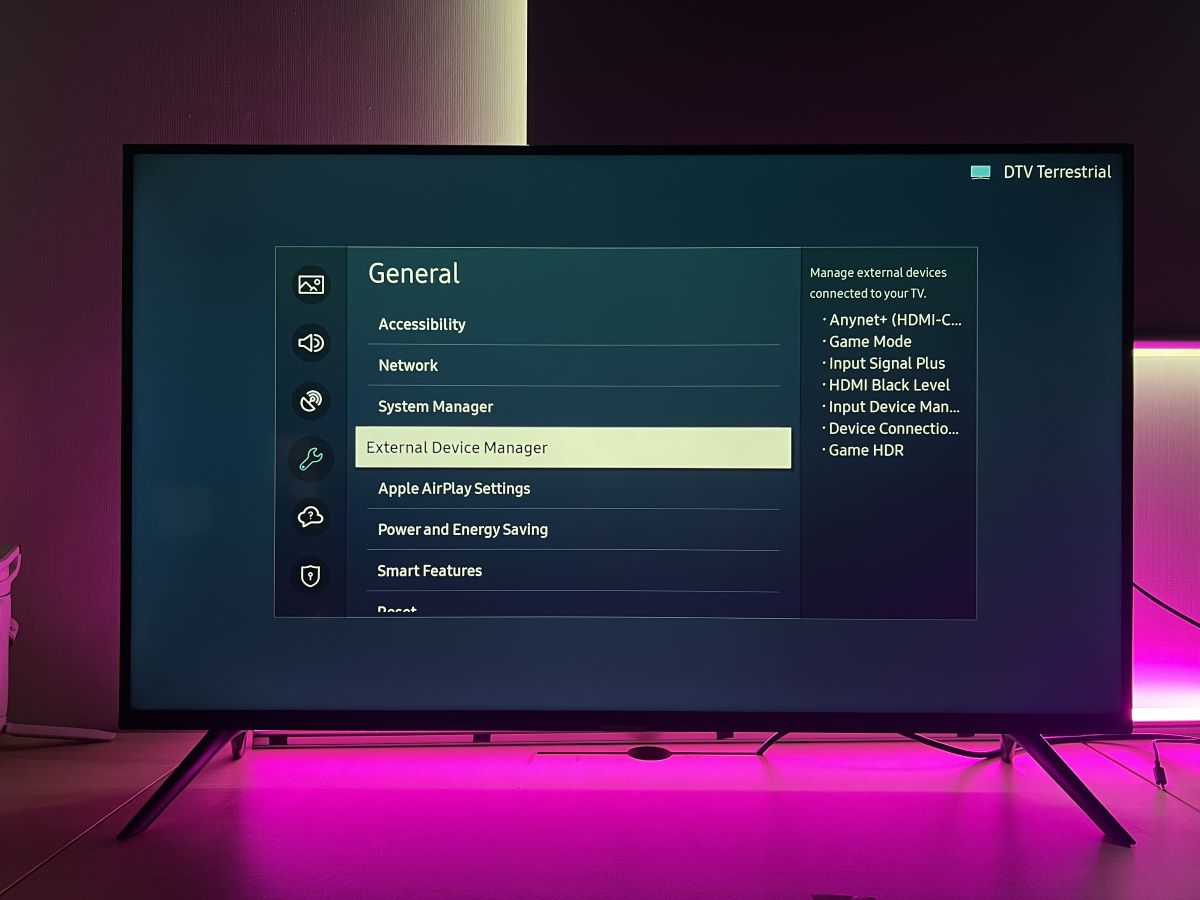 The External device manager feature on Samsung TV