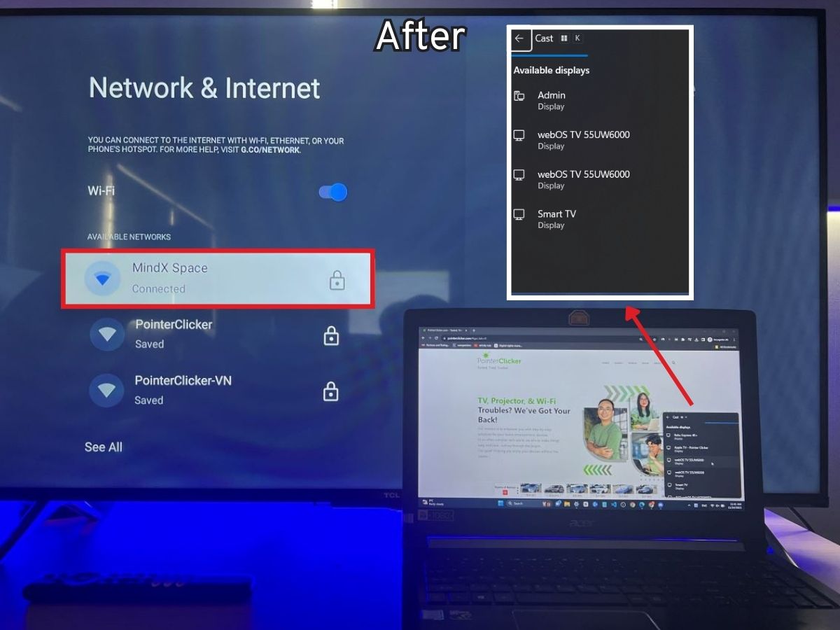 The TCL TV and Acer laptop are connected to a different Wi-Fi network and barely cast from the laptop to TCL TV