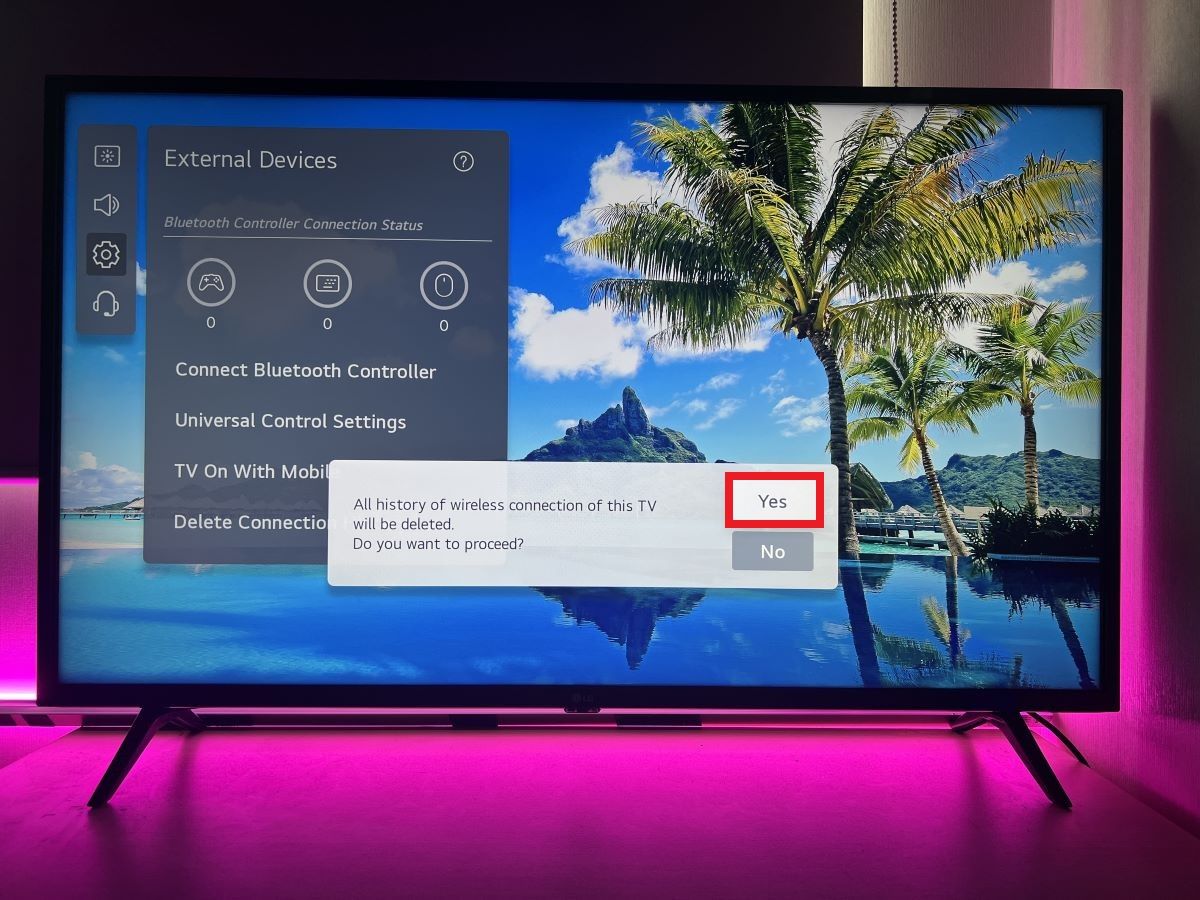 The connection history getting cleared by selecting yes on LG TV
