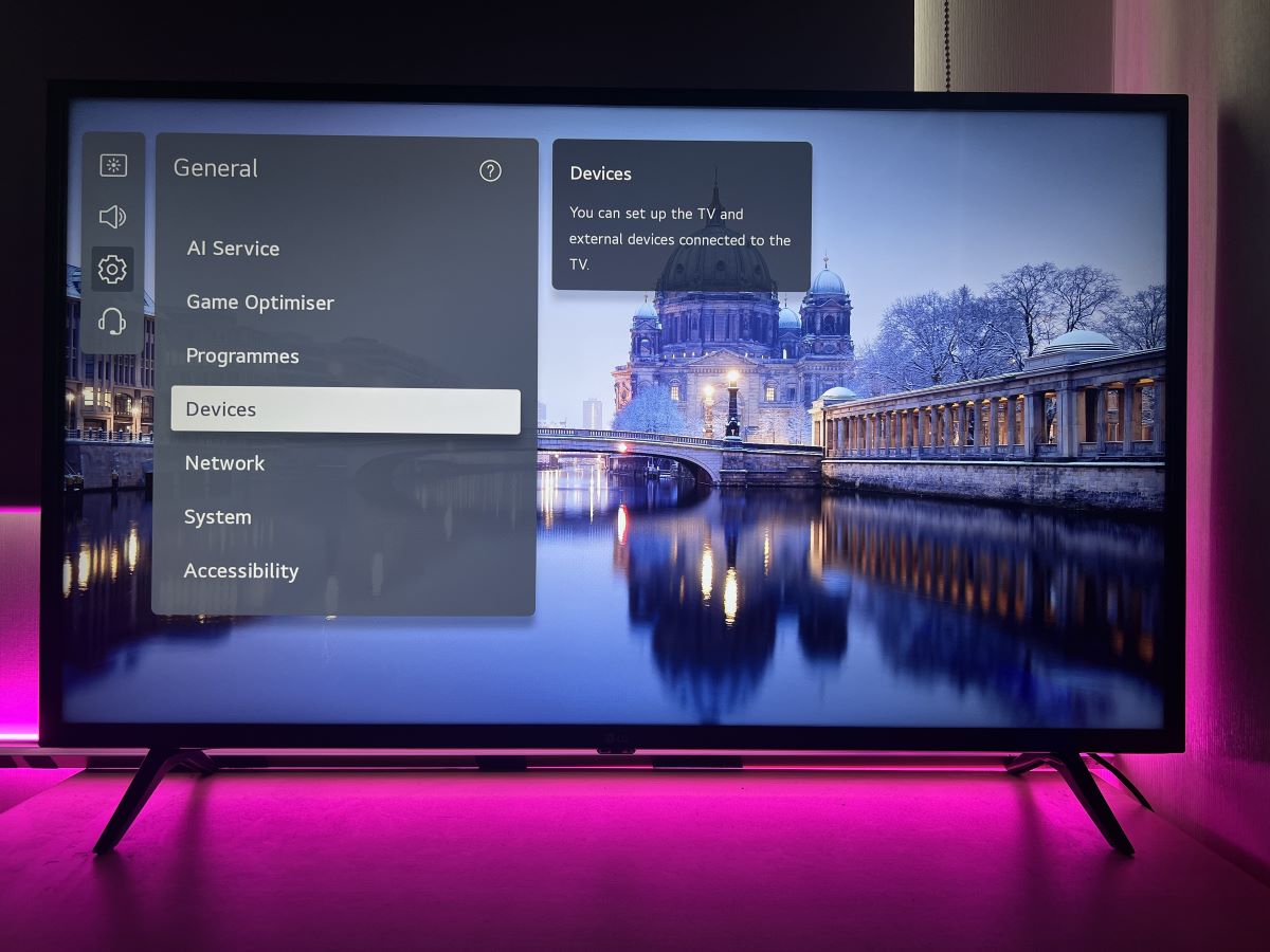 The devices option from the general settings on LG TV