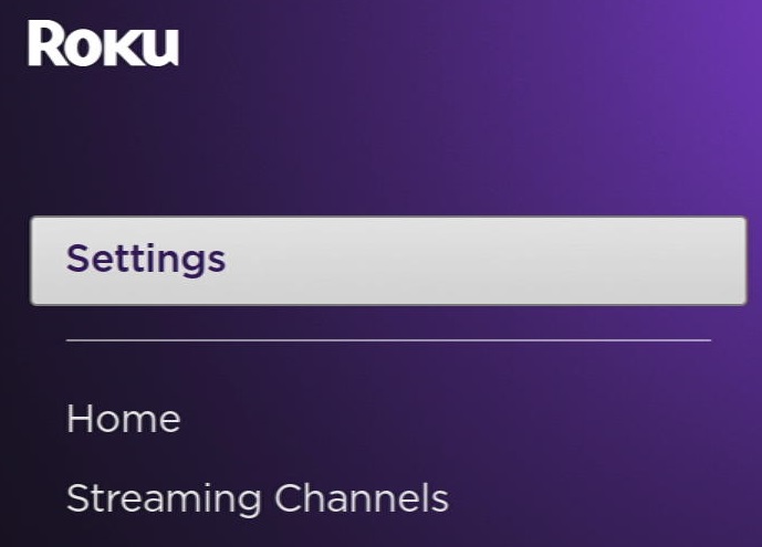 The settings on Roku streaming device