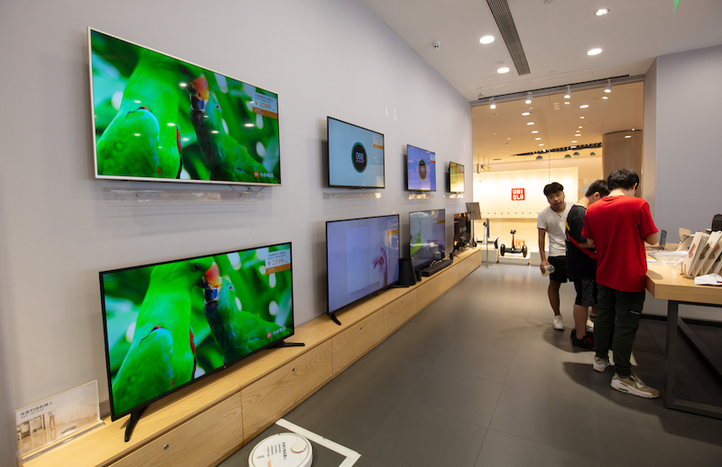 Xiaomi TVs are for sell in a showroom