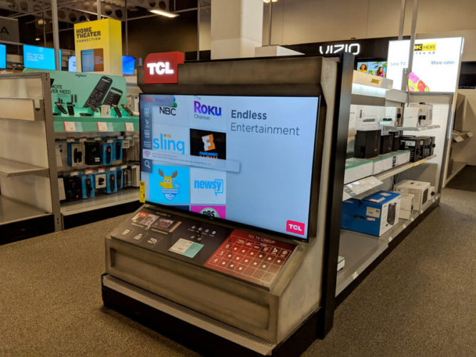 a TCL Roku TV on display in a store