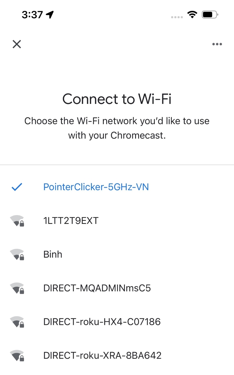 connect Wi-Fi for Chromecast screen