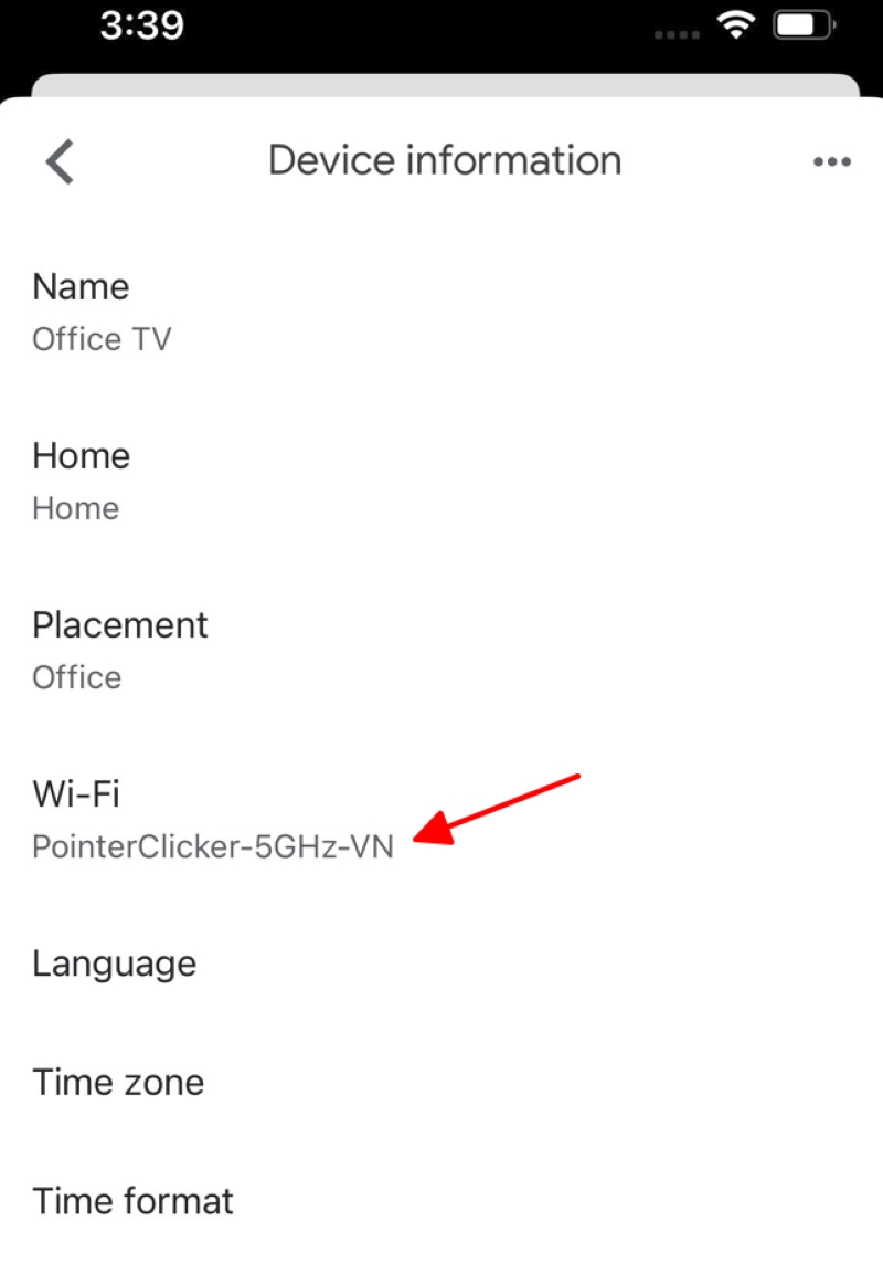 pointing to Wi-Fi in Chromecast Device information