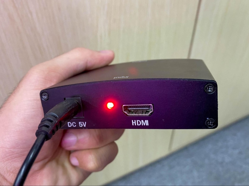 powering on an HDMI to Component converter