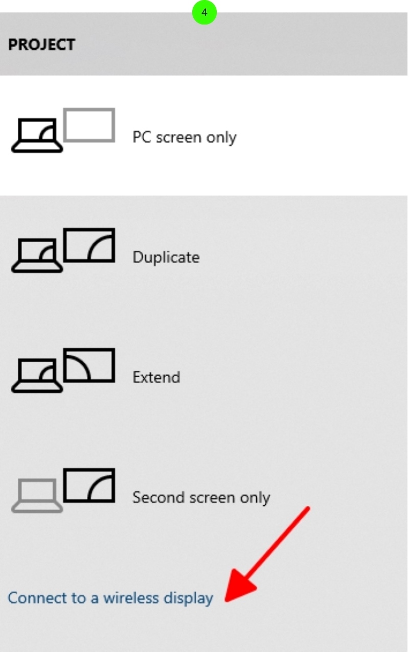 select Connect to a wireless display on a Windows PC
