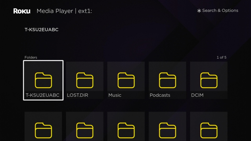 select a folder in the Roku Media player