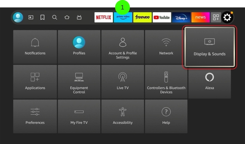 select the Display & Sound setting on the Fire Stick